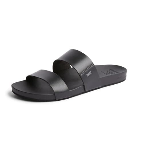Vegan Leather Slides with Cushion Bounce Footbed Sandals for Women