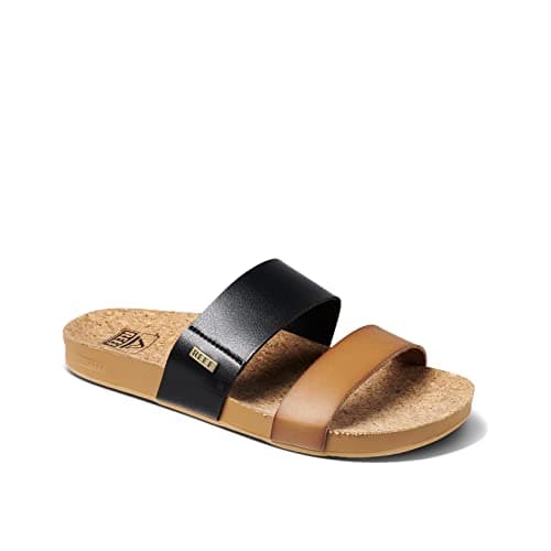 Vegan Leather Slides with Cushion Bounce Footbed Sandals for Women