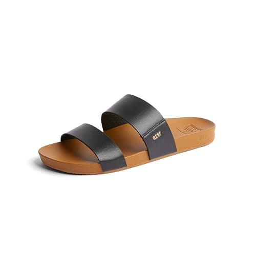 Vegan Leather Slides with Cushion Bounce Footbed Sandals for Women