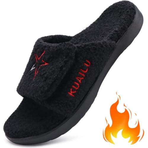 KuaiLu Mens Soft Cushion Arch Support Slides for Plantar Fasciitis Summer Slippers Size 7-15