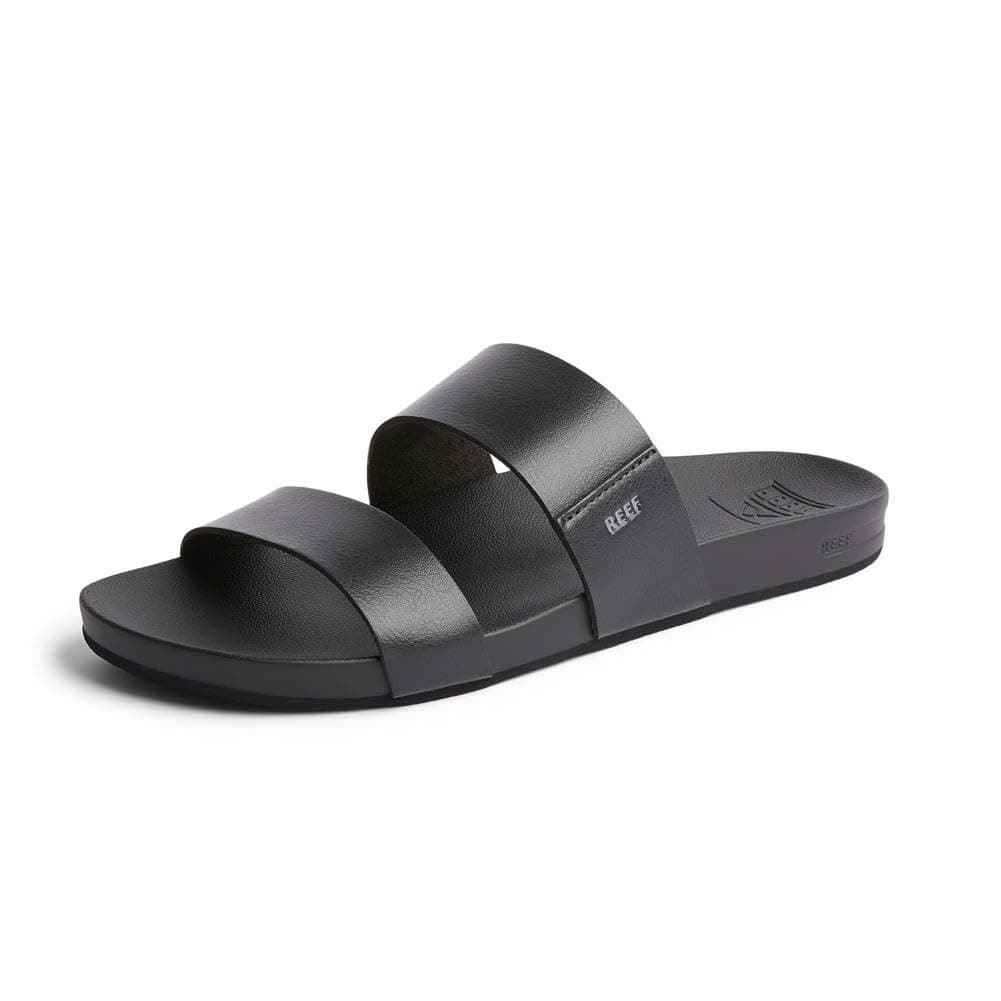 Vegan Leather Slides with Cushion Bounce Footbed Sandals for Women