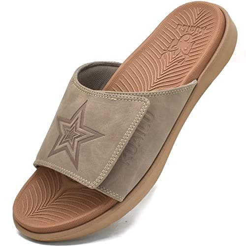 KuaiLu Mens Soft Cushion Arch Support Slides for Plantar Fasciitis Summer Slippers Size 7-15