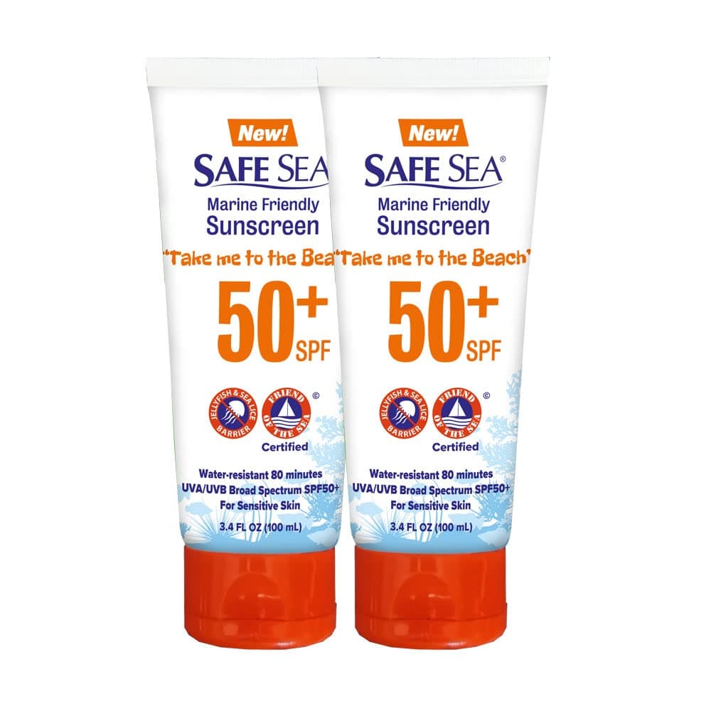 SAFE SEA Anti-Jellyfish Sting Protection Sunscreen, 50SPF for Adults (2 Pack, 3.4 oz Tube)