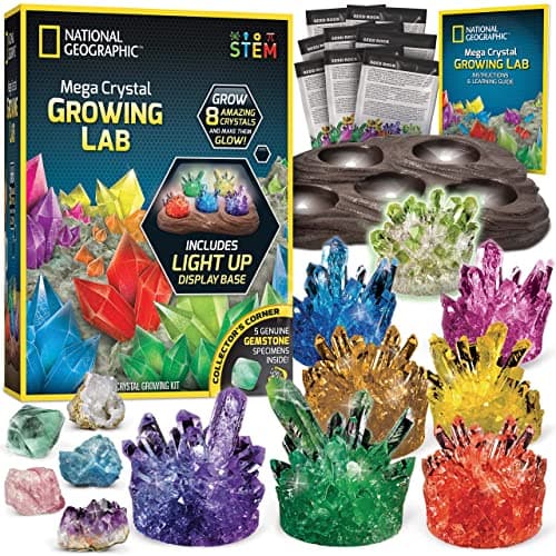 NATIONAL GEOGRAPHIC Mega Crystal Growing Kit, Grow 8 Crystals with Light-Up Stand